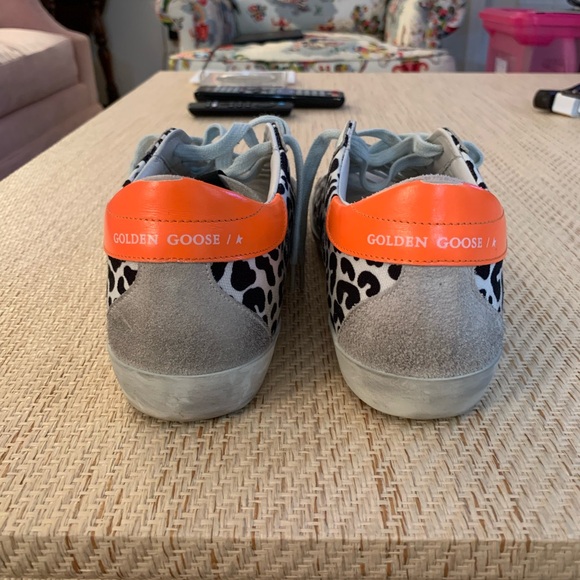 Golden Goose Superstar sneakers. B&W print w neon yellow & orange accents. EUC. - Picture 4 of 9